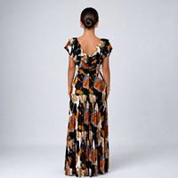Robe longue plissée à volants et manches courtes en V pour femme, imprimé floral non extensible, style bohème, coupe trapèze, idéale pour les invitées de mariage estivales
