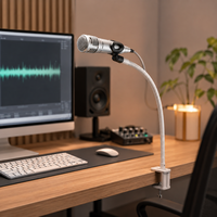 Support de microphone flexible en fer de 19 pouces avec support de téléphone portable, échantillon gratuit
