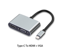 Hub USB-C 4-en-1 Jasoz pour appareils MAC OS/Windows/Linux, avec USB 2.0, USB 3.0, VGA, charge PD, en alliage d'aluminium avec boîte