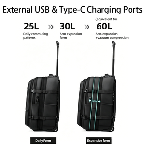 Sac à dos trolley multifonctionnel extensible avec système de compression sous vide intégré, serrure TSA, pour voyages d'affaires et vols <span class=keywords><strong>a</strong></span>ériens - Product Image 3