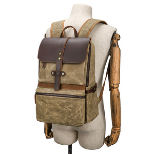Sac à dos pour homme en coton sept couleurs, 15 pouces, en cuir de vachette pleine fleur, décontracté, pour les trajets quotidiens et les voyages - Product Image 2