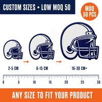 Écussons thermocollants de football personnalisés, patchs brodés pour casques, design bleu marine et blanc sur mesure, écussons universitaires pour uniformes sportifs