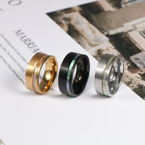 Stainless Steel Men's <b>Ring</b> With Shell Inlay Geometric Fashion Jewelry Gift SA1209 - Product Image 2
