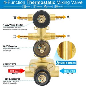 Sistema doccia con montaggio a soffitto a getto corporeo rubinetto doccia termostatico a 4 vie Set completo con 6 getti massaggianti per il corpo e rubinetto - Product Image 2