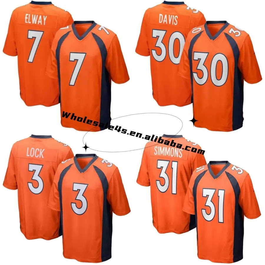 Großhandel Herren Denver City amerikanische Fußballtrikots genäht orange USA Fußballuniform #7 Elway 3 Wilson 30 Davis