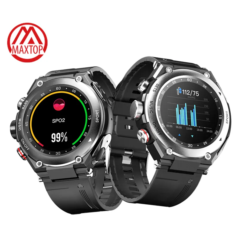 Maxtop Hight Quality Metal Case Watch Music Control Smart Waterproof Watch 1.28 Inch Color Screen 2 In 1 Smart Watch For Man