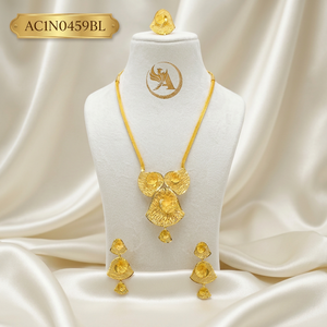 Long 24K Gold Plated Classic Leaf Statement Necklace Women Flower Pattern Box Chain 16inches Wedding Party Anniversary - Product Image 1