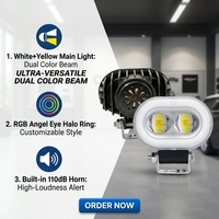 Phare LED tout-terrain Espumoso avec anneau lumineux RGB, klaxon intégré 110 dB, étanche IP67, 2 lentilles, pour moto, VTT, UTV, OEM