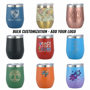 Gobelet à vin en acier inoxydable de 12 oz, 18 couleurs en stock, paillettes arc-en-ciel, gravure laser personnalisée en gros, gobelet à vin isolé en forme d'œuf - Product Image 1