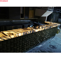 Comptoir de bar en mosaïque de pierre Onyx en forme de L lumière LED Villa House Cocktail Bar Furniture