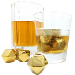 Hoge Kwaliteit Snelgevroren Roestvrijstalen Veelvlakkige Metalen Ijsblokje Herbruikbare Groothandel Ijsstenen Voor Whiskyrepen