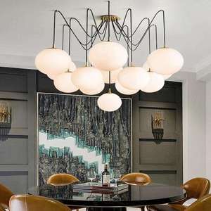 <b>Modern</b> Alabaster Round Chandelier With Gold Accents E27 <b>LED</b> Pendant <b>Light</b> For Living Room <b>Ceiling</b> Fixture - Product Image 5