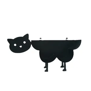 黒の楽しい動物の猫の形をしたトイレットペーパーホルダーアイアンアートティッシュロールラック収納バスルームキッチントイレペーパースタンド