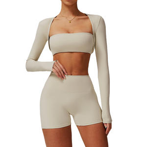 Conjunto Deportivo de Yoga Disko para Mujer, 3 Piezas, Color Sólido, Sudadera con Cierre de Cremallera, Manga Larga con Orificios para Pulgares, para Fitness y Running - Product Image 2