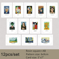 R-Mini001 12 pièces Kit de mini-peinture diamant personnalisé avec impressions sur toile de tableaux célèbres du monde entier pour décoration murale