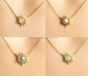 Collier soleil en argent sterling 925 avec pierres précieuses lapis-lazuli Pendentif plaqué or - Product Image 5