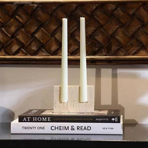 Porte-<span class=keywords><strong>bougie</strong></span> en travertin naturel fait main en Chine, <span class=keywords><strong>pour</strong></span> bougies longues, décoration de maison en pierre durable, Noël - Product Image 1