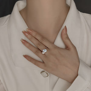 แหวนแฟชั่นแบบเปิด ประดับเพชรพลอย ชุบทอง ทรงลูกแพร์ แหวนหมั้นสำหรับผู้หญิง - Product Image 5