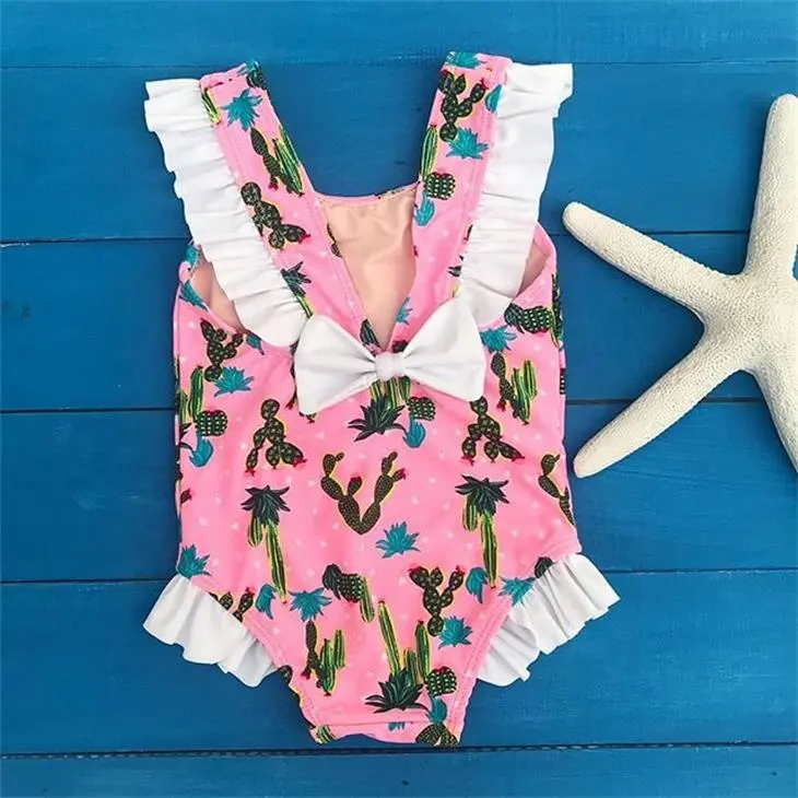 Color Printed Swimwear Little Girls Smiling Swim Suits Little Girl Cute Swim Wear