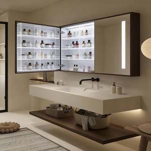 Mueble de Baño Moderno Personalizado para Montar en la Pared |   Mueble de Madera + Almacenamiento con Espejo |   Mueble de Baño con Lavabo Suspendido e Iluminación LED - Product Image 6