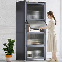 Meuble de Rangement Plancher-Plafond pour Chambre à Coucher, Armoire Multi-Niveaux avec Portes en Verre, Construction en Acier Durable, Étagère de Rangement Minimaliste, Mobilier de Maison
