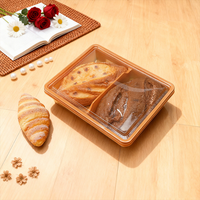 Boîtes à pain en plastique de qualité alimentaire personnalisées en gros, boîtes d'emballage pour desserts de mariage et d'anniversaire, boîtes de présentation divisées en deux compartiments