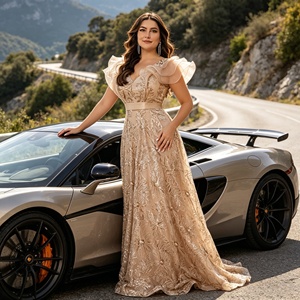 <span class=keywords><strong>Vestido</strong></span> Elegante de <span class=keywords><strong>Fiesta</strong></span>, Cóctel, Noche y Formal para Mujer de Talla Grande, con Lentejuelas, Cuello en V, Volantes y Falda Larga - Product Image 5
