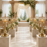Porte-bougie en forme de couronne dorée, support décoratif pour bougie avec accents facettés transparents, pour centre de table de mariage, décoration intérieure