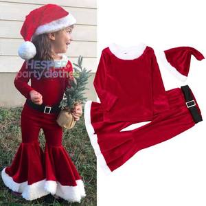 Traje de Navidad para Niña Pequeña, Pantalones de Felpa con Volantes, Gorro, Disfraz de Santa Claus, Modelo GCRS-010, Proveedor HP China - Product Image 1