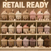 Jouets en peluche personnalisés Bubble Tea OEM ODM, sac en peluche tasse de thé au lait Boba en forme de chat, cadeau en gros