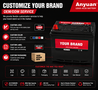 Nouvelle batterie de voiture au plomb-acide sans entretien OEM/ODE 65D26 12V 60Ah 520CCA JIS Anyuan pour voitures japonaises