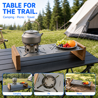Table de camping en titane Spider Stove avec pieds en bois massif, support coupe-vent, finition Stone Wash, petite table, équipement de camping