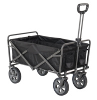 Chariot de jardin pliable noir pour l'extérieur, chariot de camping pliable avec frein et roues