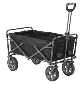 Chariot de jardin pliable noir pour l'extérieur, chariot de camping pliable avec frein et roues - Product Image 1
