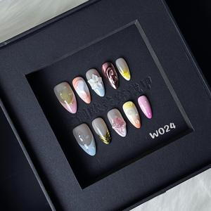 <span class=keywords><strong>Uñas</strong></span> Postizas Acrílicas con Flores en Relieve 3D TSZS, Almendradas, Medianas, Brillantes, Reutilizables, Hechas a Mano, Venta al Por Mayor - Product Image 4