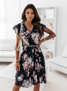Vestido de Verano con Cuello en V, Estampado Floral, Ecológico, Transpirable, Corte en A, Largo hasta la Rodilla, Casual, Holgado, Manga Corta, Cintura Alta, Cruzado para Mujer - Product Image 5