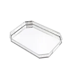 Wholesale modern decorative silver iron mirrored fruit server vanity tray