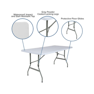 <span class=keywords><strong>Table</strong></span> à manger pliable en plastique blanc avec structure métallique, <span class=keywords><strong>table</strong></span> robuste portable pour les événements en plein air, les fêtes, les mariages, la restauration - Product Image 4