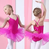Vestido de Ballet Rosa para Niñas, Tutú de Spandex y Poliéster, Ropa de Actuación, Traje de Baile Infantil
