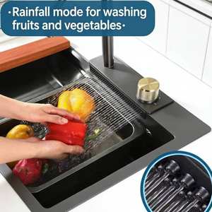 Multi functional 304 stainless steel nano <b>scratch</b> resistant waterfall digital display kitchen sink - Product Image 2