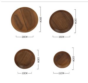 Peinture à la main café plateau de service rond en bois plat - Product Image 3
