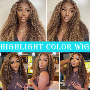 13x4ハイライトレースフロントウィッグブラウンハイライト360フルレースウィッグディープウェーブカーリーピアノカラーHDレースフロントウィッグ人間の髪 - Product Image 6