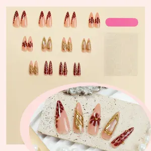 도매 신상 인기 3D 스위트 쿨 젤 롱 십자가 장식 인조 네일 아몬드 스틸 볼 인조 손톱 - Product Image 6