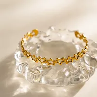 Brazalete Minimalista de Acero Inoxidable con Baño de Oro de 18K, Grabado con Patrón de Sol, Luna, Estrella y Hoja, Delgado, Ajustable, Joyería de Moda