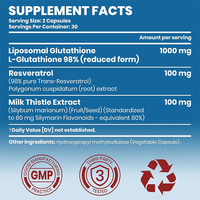 Capsules de Glutathion Liposomal Végétalien 1000mg Marque Blanche OEM, Supplément Antioxydant pour la Santé avec Resvératrol et Chardon-Marie