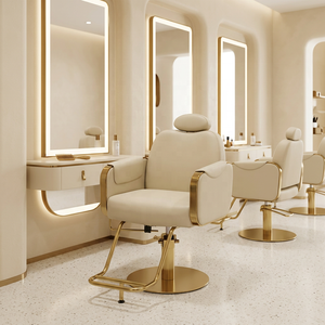 Sillón de Peluquería Hidráulico de Lujo en Beige Dorado, Giratorio 360° con Mecanismo de Bloqueo, Reposacabezas y Reposapiés Ajustables para Estación de Belleza - Product Image 1