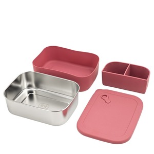 Silicone Stainless Steel Lunch <b>Box</b> Compartment Bento <b>Box</b> <b>With</b> <b>Lid</b> Microwave Steamer Heatable Food <b>Storage</b> <b>Box</b> For Students Offic - Product Image 2