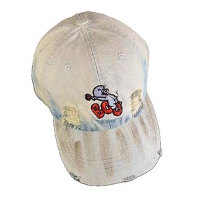 Distressed Washed Gradient Ripped Cartoon Embroidered PVC Denim Duckbill Baseball <strong>Cap</strong> - Product Image 5
