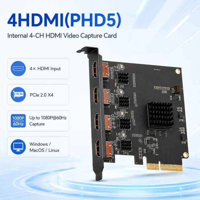 PCIe X4 4CH HDMI Capture Card 4K30 HDMI1.4 YUY2 Multi Mode Internal PCI Video Capture Card
