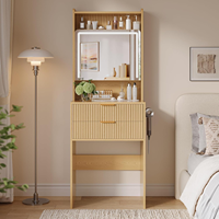 Table de toilette moderne en bois avec miroir éclairé et tiroirs multi-rangements pour chambre à coucher